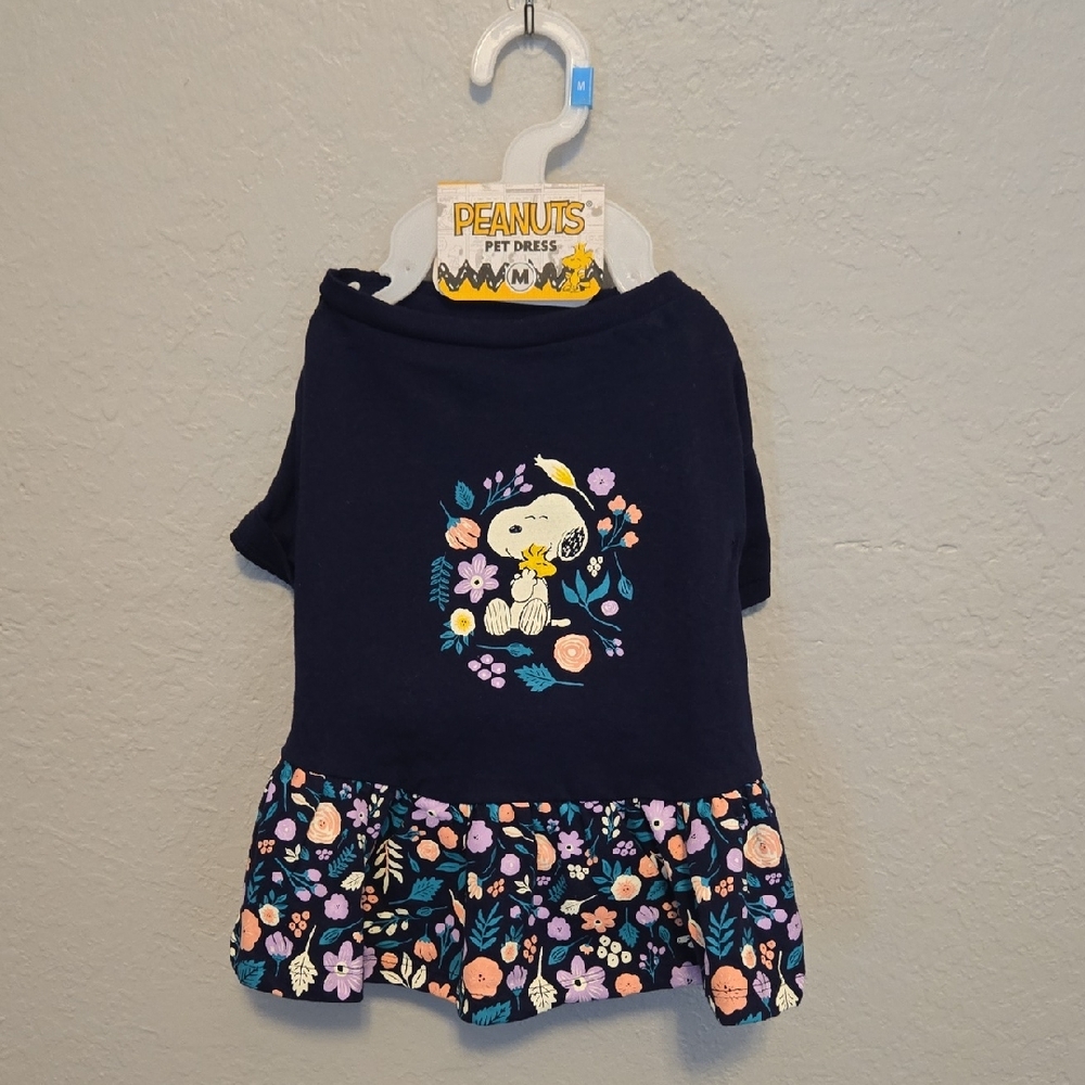 Peanuts Navy Pet Dress with Floral Accents, Size Medium - Picture 2 of 5
